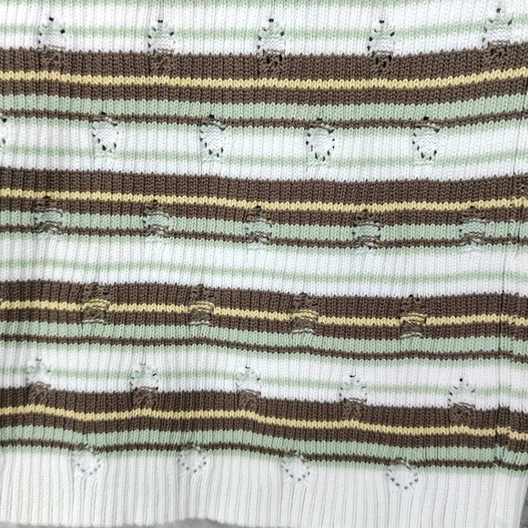 Miu Miu White, Olive & Brown Striped Short‑Sleeve V‑Neck Cardigan - Picture 6 of 9